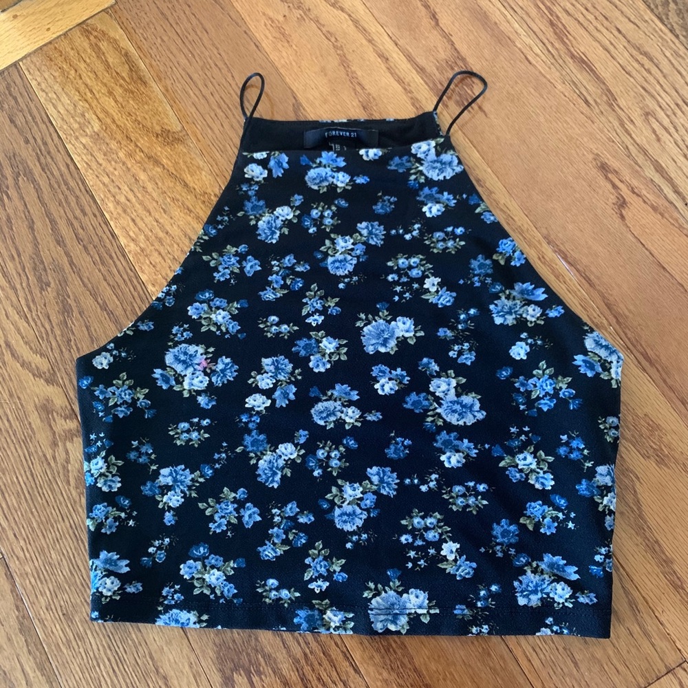 Blue floral print crop top